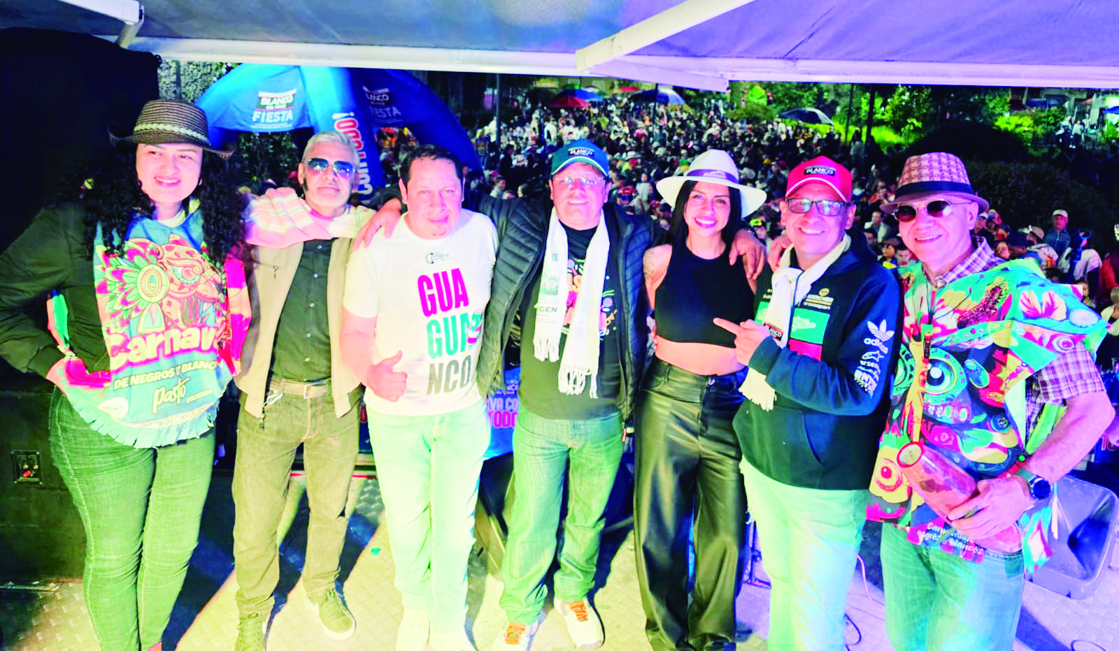 Salseros que hacen parte de la organización y promoción del evento ‘Vive la Salsa’, en Pasto, de izquierda a derecha Yuli Guayara, Fercho Burbano, Roberto Sánchez, Jairo Burbano, Talia Rivas, Edgar Lasso y Xavier Melo.