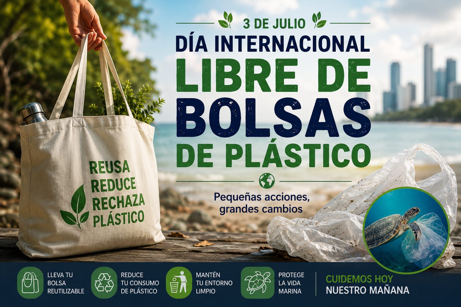 Las bolsas plásticas de un solo uso permanecen durante siglos en la naturaleza, contaminando ecosistemas y poniendo en riesgo la vida silvestre.