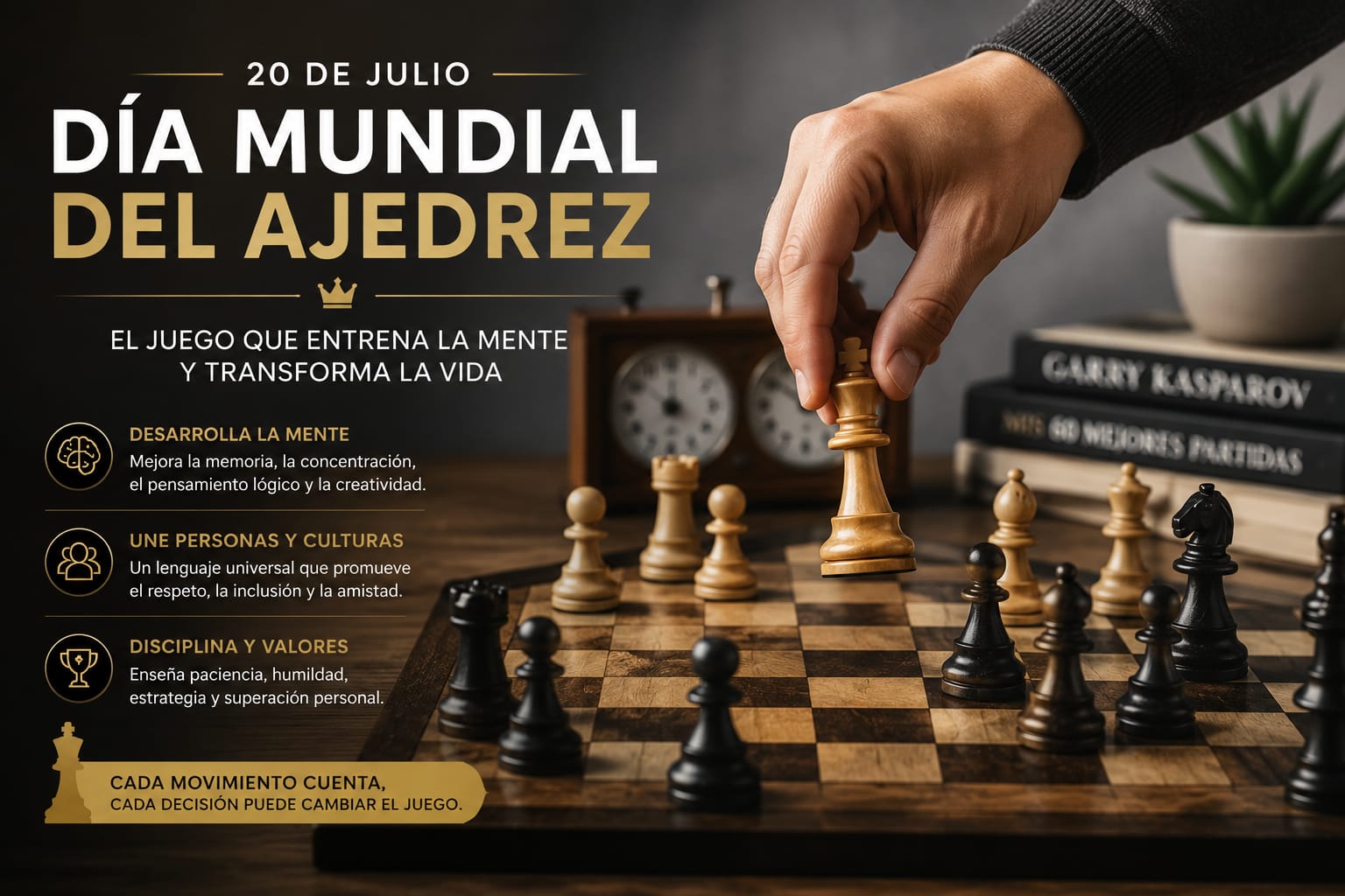 El ajedrez enseña que cada decisión cuenta y que la estrategia, la paciencia y la inteligencia son claves para alcanzar el éxito.